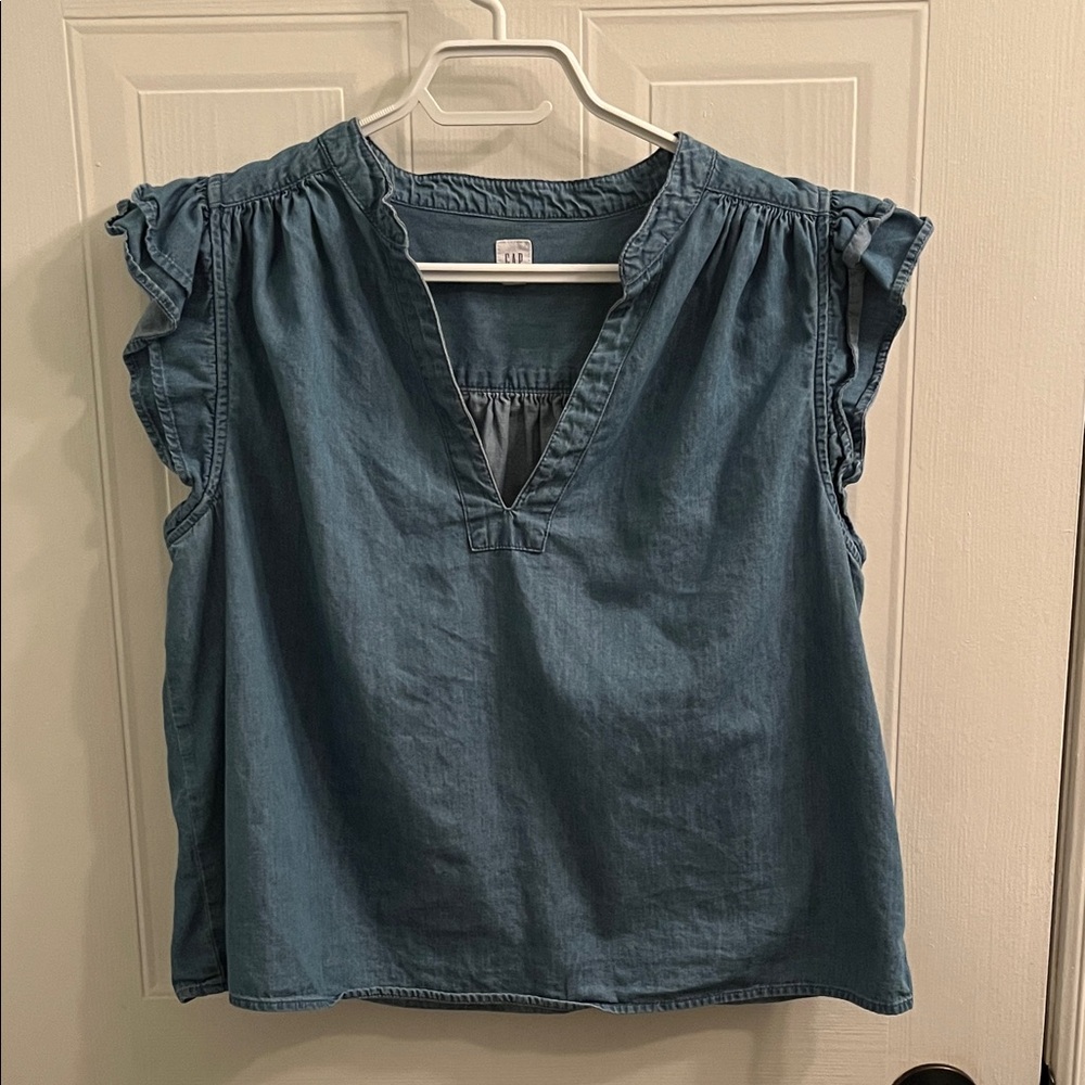 GAP Denim Blue Ruffle Sleeve Blouse